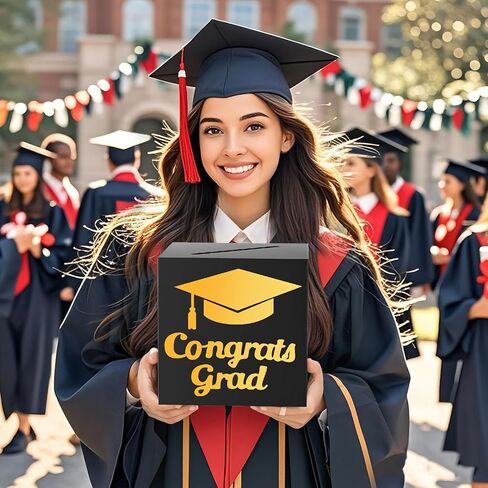 9" Graduation Card Box, Graduation Decorations 2025 - Congrats Grad Foldable Cardstock Money Box (Blue) in Kuwait