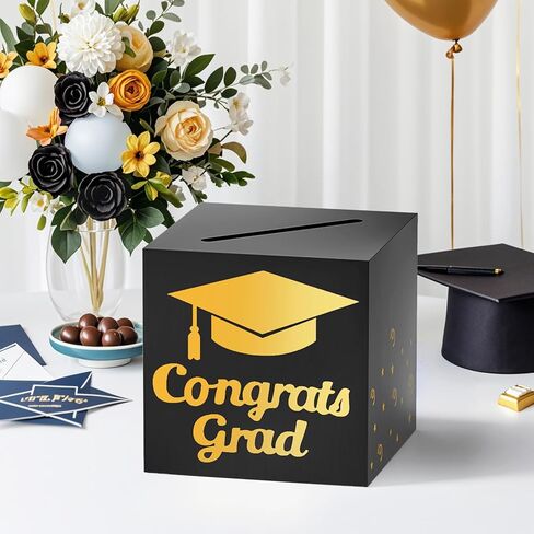 9" Graduation Card Box, Graduation Decorations 2025 - Congrats Grad Foldable Cardstock Money Box (Blue) in Kuwait
