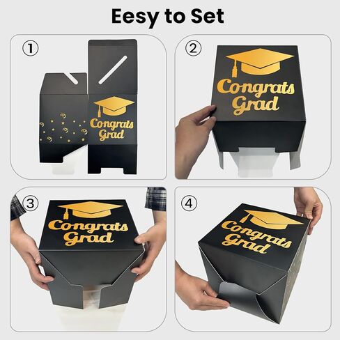 9" Graduation Card Box, Graduation Decorations 2025 - Congrats Grad Foldable Cardstock Money Box (Blue) in Kuwait