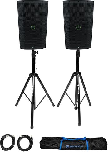حزمة التوفير الصوتي: (2) مكبر صوت Mackie Thump212XT مقاس 12 بوصة بقدرة 1400 وات معزز DJ PA مكبر صوت Thump 212XT مع زوج مكبر صوت ثلاثي القوائم قابل للتعديل من Rockville/حامل إضاءة + (2) كابلات XLR بطول 20 قدم (3 قطع) in Saudi Arabia