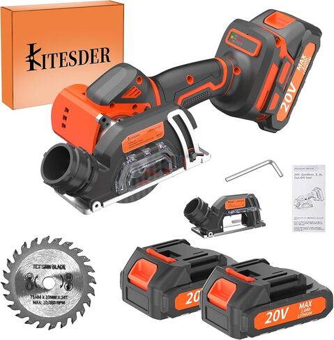 طقم منشار دائري بدون فرش مقاس 3 بوصة - يتضمن منشارًا دائريًا، وبطارية سحب، وشاحن، ويأتي مع شفرة منشار واحدة. يتميز بعمق قطع قابل للتعديل بمقدار 45 درجة، وقفل أمان. in Kuwait