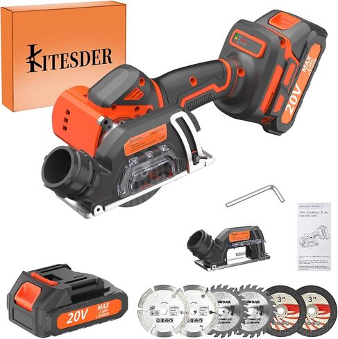 طقم منشار دائري بدون فرش مقاس 3 بوصة - يشتمل على منشار دائري وبطارية وشاحن ويأتي مع 6 شفرات منشار. يتميز بعمق قطع قابل للتعديل بمقدار 45 درجة، وقفل أمان. in Kuwait