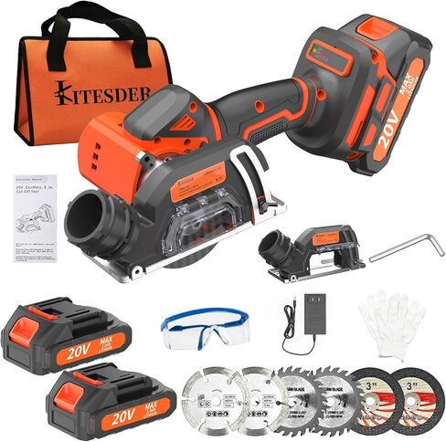 طقم منشار دائري بدون فرشاة مقاس 3 بوصة - يشتمل على منشار دائري وبطاريتين وشاحن بطارية، وحقيبة، تأتي مع 6 شفرات منشار. يتميز بعمق قطع قابل للتعديل بمقدار 45 درجة، وقفل أمان. in Kuwait