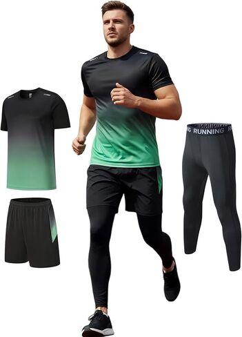 Simbora Men's 3-Piece Workout Set Quick-Dry T-Shirt, Running Shorts and Compression Leggings for Gym Training in Saudi Arabia