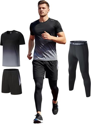 Simbora Men's 3-Piece Workout Set Quick-Dry T-Shirt, Running Shorts and Compression Leggings for Gym Training in Saudi Arabia