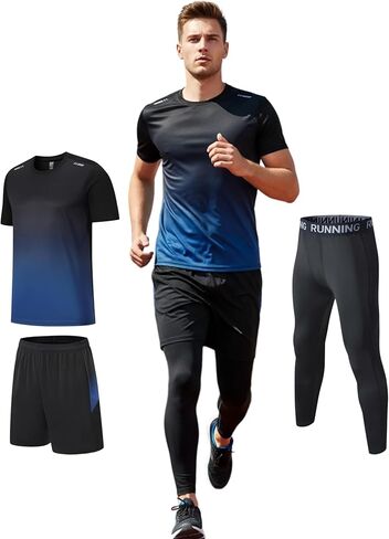 Simbora Men's 3-Piece Workout Set Quick-Dry T-Shirt, Running Shorts and Compression Leggings for Gym Training in Saudi Arabia