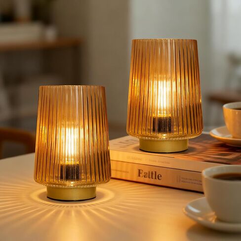 Battery Operated Lamp with Timer, Table Lamps for Bedroom, Cordless Battery Powered Lamp with LED Bulb, Decorative Beside Lamp for Living Room Bathroom Shelf Amber2Pack in Kuwait