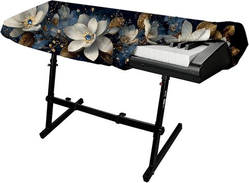 88 Keys Piano Keyboard Cover-Digital Key Board Stand Dust Covers with Durable Elastic Cord (Flower) in Kuwait
