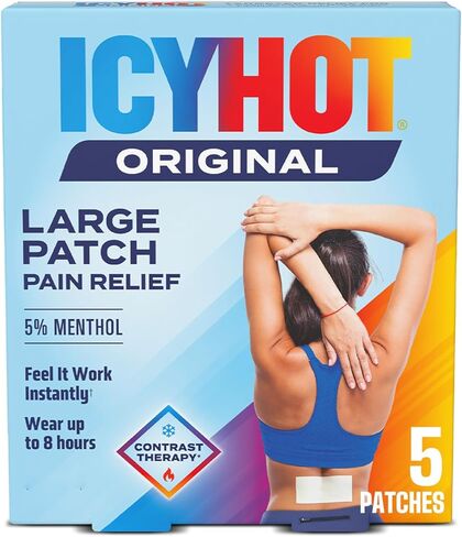 Icy Hot Original Pain Relief Patch, Large Size Comfortable Fabric Patches with Menthol 5%, Ice and Heat Contrast Therapy for Backaches, Joints, Muscle Strains and Arthritis, 5 ct., 3 Pack in Saudi Arabia