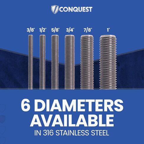 قضيب تثبيت من الفولاذ المقاوم للصدأ 316 من نوع Fasteners Plus، قضيب ملولب بالكامل، مقاس 7/8 بوصة -9 مقاس خيط، طول 12 بوصة خيوط اليد اليمنى in Kuwait