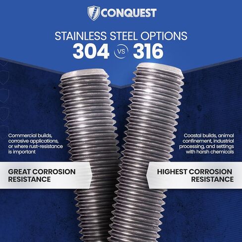 Fasteners Plus Type 304 Stainless Steel Fully Threaded Rod, 5/8" -11 Thread Size, 18" Length Right Hand Threads in Kuwait