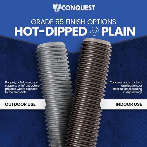 Conquest Fasteners Grade 55 Threaded Rod (ASTM F1554), 3/4" Diameter, 10 Thread Size, 36" Length, Right Hand Threads Designed for Structural Anchoring, Hot Dip Galvanized - Made in USA (4 Pack) in Kuwait