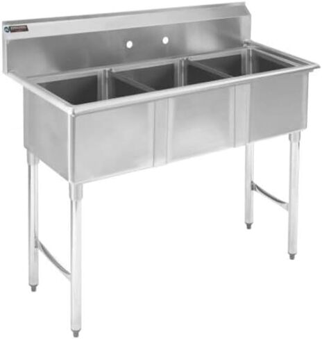 DuraSteel 3 Compartment Sink with Faucet - NSF Stainless Steel 15" x 15" x 12" 3 Bay Sinks Commercial Sink with No Drainboard - Three Industrial Kitchen Concession Sinks Restaurant, Food Truck Utility in Saudi Arabia