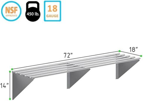 Premium Stainless Steel Tubular Wall Shelf – 72" L x 18" D | NSF Certified | Extra-Large Appliance & Equipment Shelf for Kitchen, Restaurant, Garage, Utility Room in Kuwait