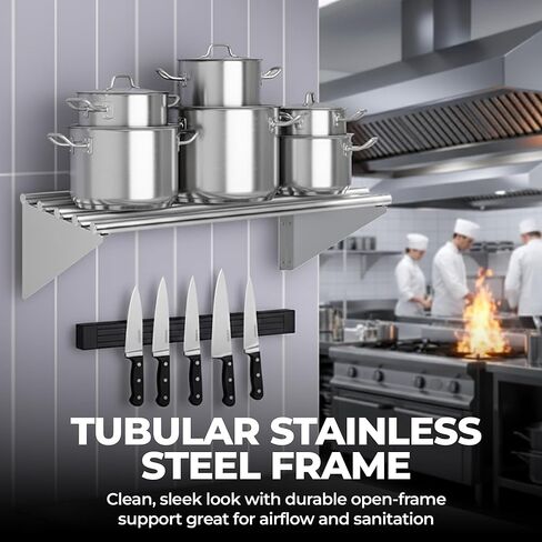 Premium Stainless Steel Tubular Wall Shelf – 72" L x 18" D | NSF Certified | Extra-Large Appliance & Equipment Shelf for Kitchen, Restaurant, Garage, Utility Room in Kuwait