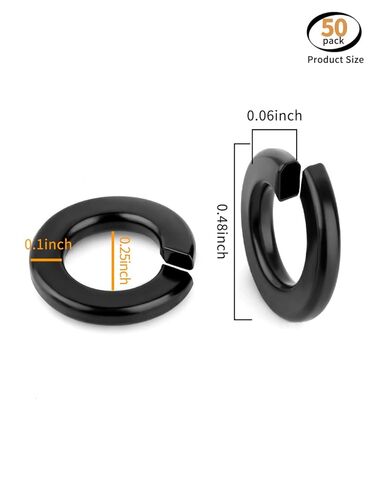 50PCS Black 1/4 Coated Split Lock Washer Elastic Washer, Made of 304 Stainless Steel, Used for Screw Fasteners in Kuwait