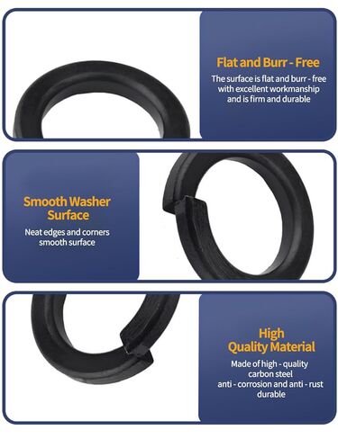 50PCS Black 1/4 Coated Split Lock Washer Elastic Washer, Made of 304 Stainless Steel, Used for Screw Fasteners in Kuwait