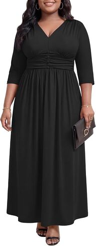 Runwind Plus Size Maxi Dress for Curvy Women 3/4 Long Casual Wedding Guest Dress with Pockets in Kuwait