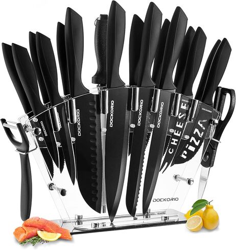 Kitchen Knife Set with Block, 19 PCS High Carbon Stainless Steel Sharp includes Serrated Steak Knives Set, Chef Knives, Bread Knife, Scissor, Sharpener, all in one in Kuwait