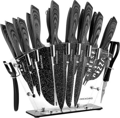 Kitchen Knife Set with Block, 19 PCS High Carbon Stainless Steel Sharp includes Serrated Steak Knives Set, Chef Knives, Bread Knife, Scissor, Sharpener, all in one in Saudi Arabia