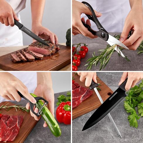 Kitchen Knife Set with Block, 19 PCS High Carbon Stainless Steel Sharp includes Serrated Steak Knives Set, Chef Knives, Bread Knife, Scissor, Sharpener, all in one in Saudi Arabia