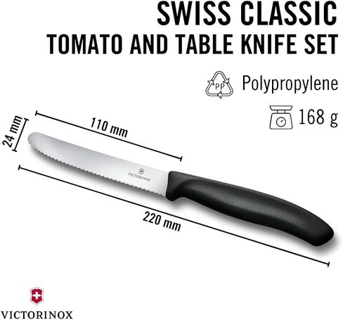 Victorinox Swiss Classic Tomato and Table Knife Set for Everyday Family Dining Serrated Blade in Black, Set of 6 in Saudi Arabia
