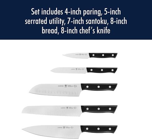 HENCKELS Dynamic Razor-Sharp 5-Piece Kitchen Knife Set, Chef Knife, Bread Knife, German Engineered Informed by 100+ Years of Mastery in Kuwait