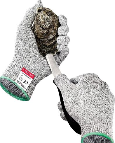 Rockland Guard Professional Oyster Shucking Kit - 3.5" Heavy Duty Stainless Steel Oyster Shucking Knife and Level 5 Cut Resistant Gloves, Clam Opener Shucker and Seafood Tool Gift Set, Large in Kuwait