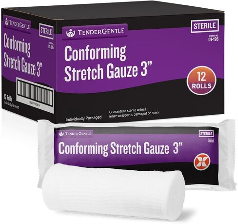 Conforming Stretch Gauze Rolls 3 Inch - Pack of 12 White Sterile Gauze Wrap for Wounds - Good for Sprained Ankles, Wrists, and More in Kuwait