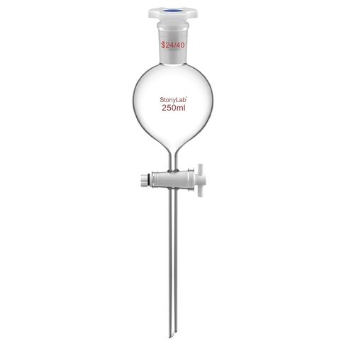 stonylab 250 mL Separatory Funnel with with 24/40 Joint & PTFE Stopcock, Borosilicate 3.3 Glass, Spherical Design for Liquid Extraction & Solvent Separation, Includes Plastic Stopper (1-Pack) in Saudi Arabia