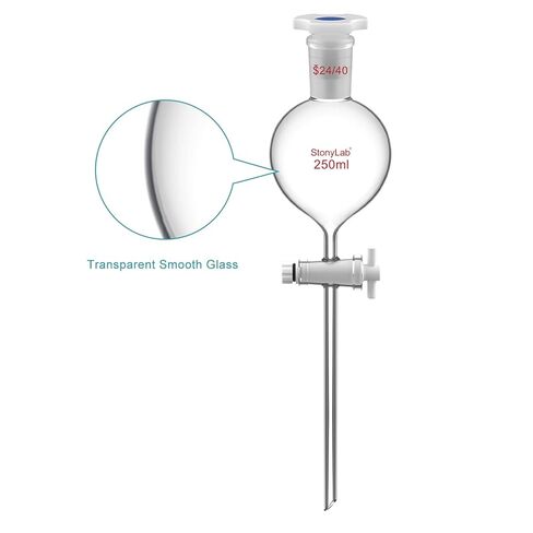 stonylab 250 mL Separatory Funnel with with 24/40 Joint & PTFE Stopcock, Borosilicate 3.3 Glass, Spherical Design for Liquid Extraction & Solvent Separation, Includes Plastic Stopper (1-Pack) in Saudi Arabia