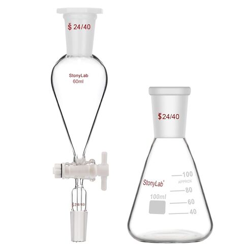 Separatory Funnel with 24/40 Joints (60 ml) Bundle with Glass Erlenmeyer Flask (100 ml) - stonylab Bundle in Saudi Arabia
