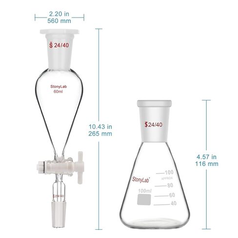 Separatory Funnel with 24/40 Joints (60 ml) Bundle with Glass Erlenmeyer Flask (100 ml) - stonylab Bundle in Saudi Arabia