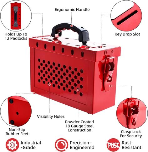 Lockout Tagout Group Lock Box, Red Portable Steel Box 12 Safety Padlock Capacity for Loto Procedures, 2 Pack in Kuwait
