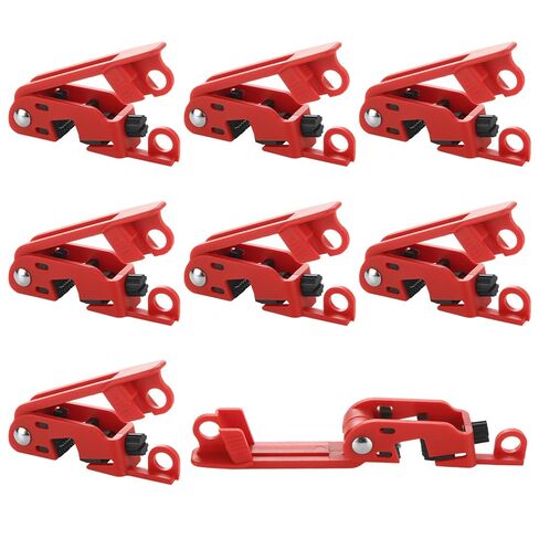 8 Pack Universal Clamp-On Circuit Breaker Lockout - Thumbscrew Device for Single and Double Toggles - Compliant Electrical Safety Lock for 120V/240V Breakers, Red in Kuwait