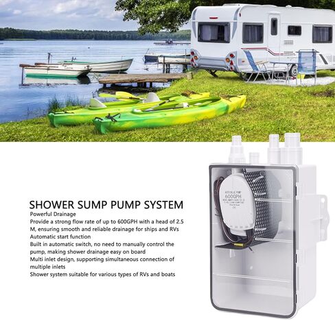 Shower Sump Pump System, 12V 600GPH Marine Multi Port Sump Pump Drain Box Automatic Switch for Boats RVs in Kuwait