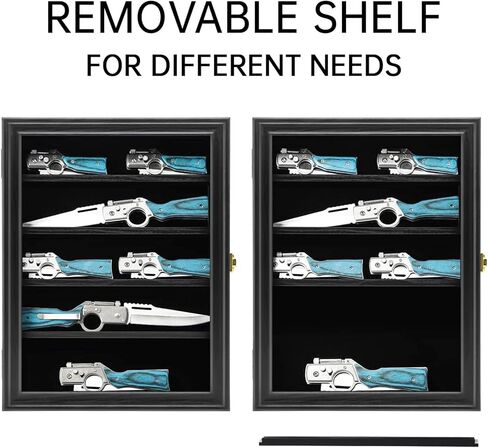 حافظة عرض سكين PiaoHao مع باب أكريليك قابل للقفل للحماية من الأشعة فوق البنفسجية بنسبة 98%، حامل عرض سكين عسكري خشبي قابل للطي على الحائط، حافظات عرض سكين الجيب للتخزين والتجميع، لمسة نهائية سوداء in Kuwait