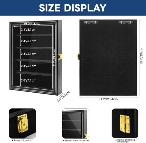 حافظة عرض سكين PiaoHao مع باب أكريليك قابل للقفل للحماية من الأشعة فوق البنفسجية بنسبة 98%، حامل عرض سكين عسكري خشبي قابل للطي على الحائط، حافظات عرض سكين الجيب للتخزين والتجميع، لمسة نهائية سوداء in Kuwait