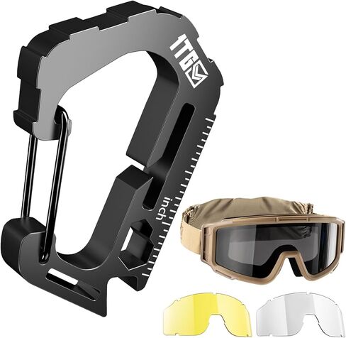 مشبك مولي من الفولاذ المقاوم للصدأ 304 عالي التحمل بوزن 440 رطل ونظارات Airsoft مضادة للضباب مع 3 عدسات مقاومة للصدمات قابلة للتبديل، مجموعة أدوات متعددة EDC 7 في 1 للرماية والصيد والمشي لمسافات طويلة in Kuwait