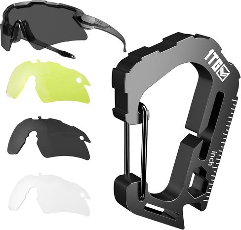 مشبك مولي من الفولاذ المقاوم للصدأ 304 عالي التحمل 440 رطل ونظارات إطلاق نار مضادة للضباب مع 3 عدسات قابلة للتبديل، 7 في 1 EDC متعددة الأدوات ونظارات مقاومة للصدمات للمدى والصيد والمشي لمسافات طويلة in Kuwait