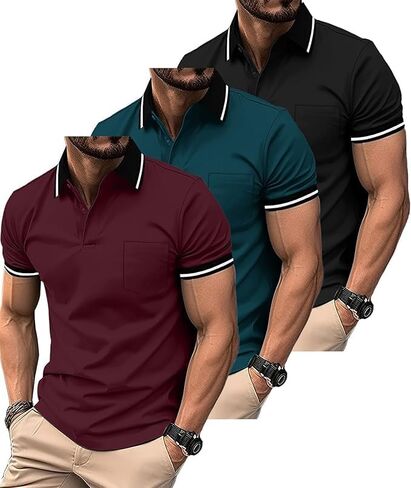 Geek Lighting 3 Pack Mens Polo Derts Short Sleeve Polo الرياضية للرجال من القمصان الفطرية الرطبة مع الجيب in Kuwait