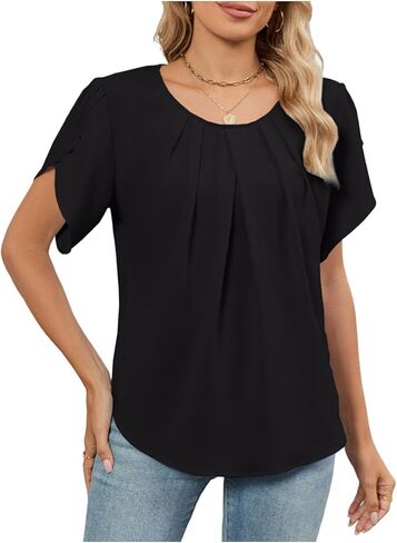 بلايز نسائية متأنق صيف غير رسمي 2026 كم قصير فضفاض قمصان مناسبة Crewneck مطوي الأساسية تيز بلوزات الصيف in Saudi Arabia