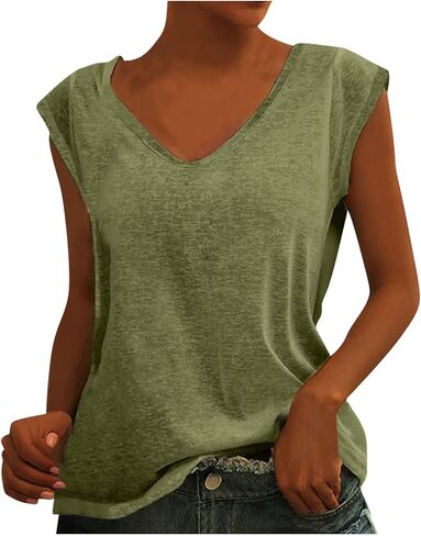 Aymnlox Womens Sleeveless V Neck Loose Fit Tank Tops Cap Sleeve Casual Comfy Shirts Basic Fashion Blouse Summer Vocation in Saudi Arabia