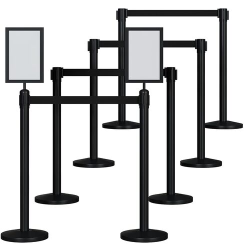8 Pcs Crowd Control Stanchions Set, Stanchion Post Sign Holders with 8.2 ft Retractable Belt, Stainless Steel Control Barrier, Easy Connect Assembly, for Theaters, Parties, Exhibitions, Black in Kuwait