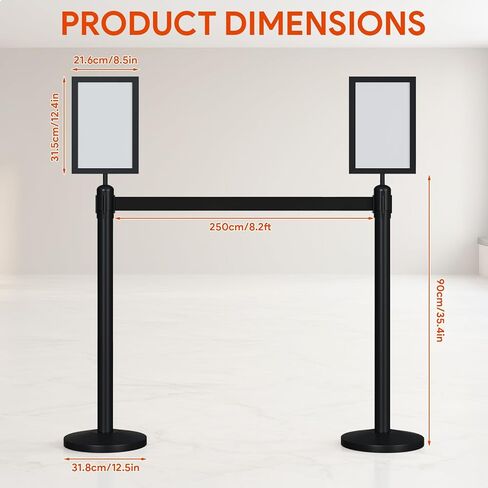 8 Pcs Crowd Control Stanchions Set, Stanchion Post Sign Holders with 8.2 ft Retractable Belt, Stainless Steel Control Barrier, Easy Connect Assembly, for Theaters, Parties, Exhibitions, Black in Kuwait