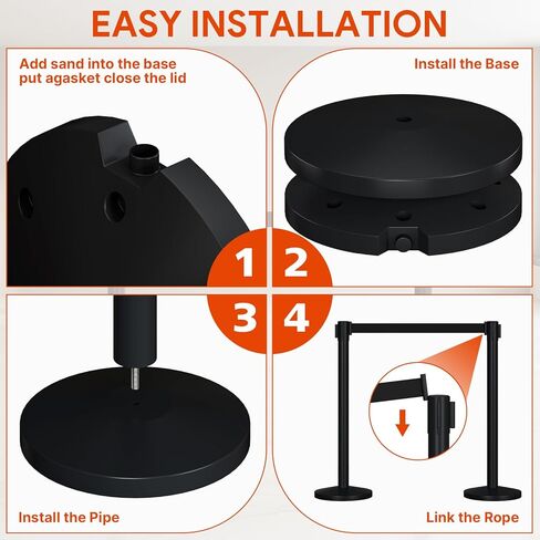 8 Pcs Crowd Control Stanchions Set, Stanchion Post Sign Holders with 8.2 ft Retractable Belt, Stainless Steel Control Barrier, Easy Connect Assembly, for Theaters, Parties, Exhibitions, Black in Kuwait