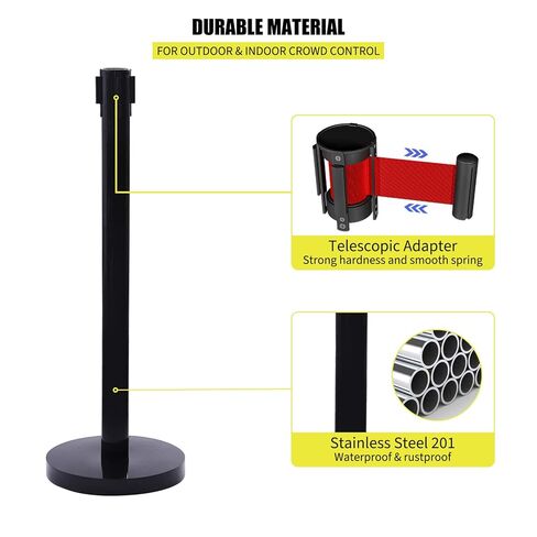 دعامة التحكم في الحشود، مجموعة مكونة من 6 قطع، مع حزام أحمر قابل للسحب بطول 6.6 قدم/2 متر، وحاجز للتحكم في الحشود من الفولاذ الأسود مع قاعدة مطاطية - مجموعة توصيل سهلة in Kuwait