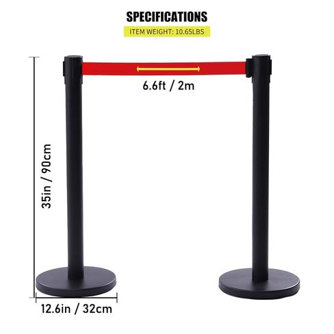 دعامة التحكم في الحشود، مجموعة مكونة من 6 قطع، مع حزام أحمر قابل للسحب بطول 6.6 قدم/2 متر، وحاجز للتحكم في الحشود من الفولاذ الأسود مع قاعدة مطاطية - مجموعة توصيل سهلة in Kuwait