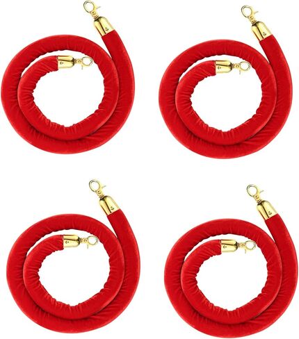 4 قطع من حبل الدعامة المخملية، تحكم في الحشود بطول 5 أقدام مع مشابك فضية، حواجز أمان في قائمة الانتظار من الإسفنج لمناسبات الحفلات والسجاد الأحمر - خطاف ذهبي in Kuwait