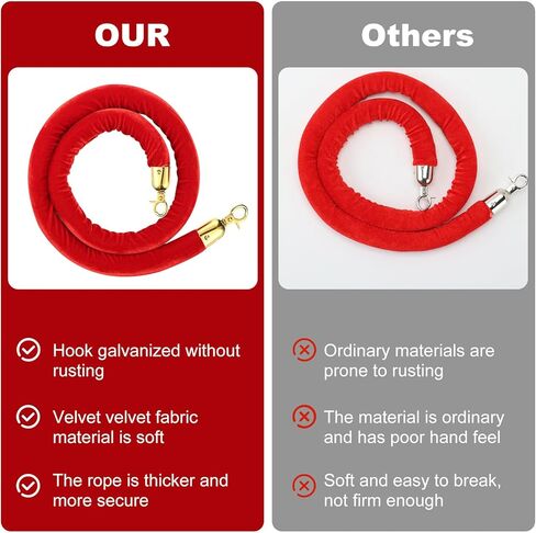 4 قطع من حبل الدعامة المخملية، تحكم في الحشود بطول 5 أقدام مع مشابك فضية، حواجز أمان في قائمة الانتظار من الإسفنج لمناسبات الحفلات والسجاد الأحمر - خطاف ذهبي in Kuwait